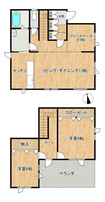 【間取図】間取りは2LDKに加えてリビングに隣接したフリースペ…