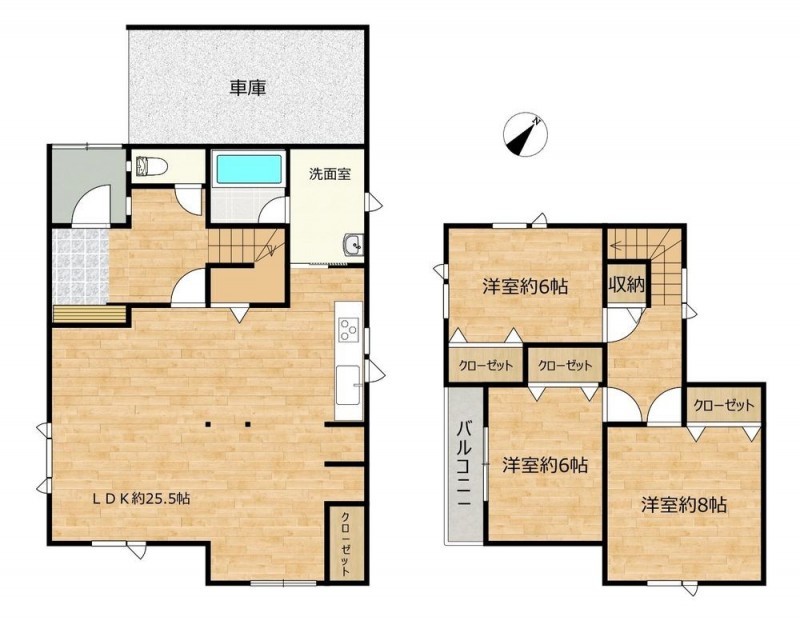 【リフォーム後間取り図】間取りは3LDKの二階建てです。1階和…