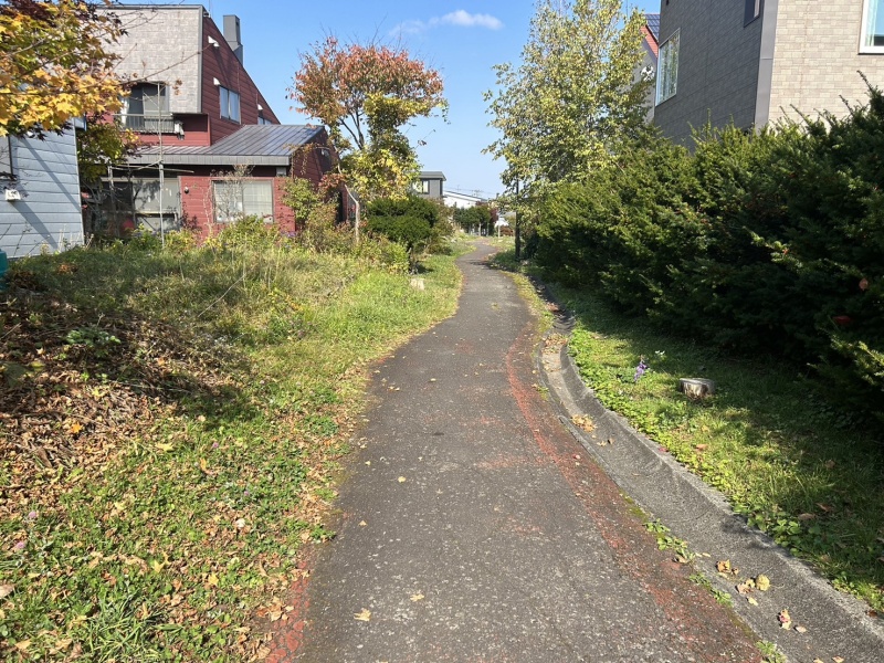千歳市若草2丁目 約94坪売土地 南東側公道（遊歩道）