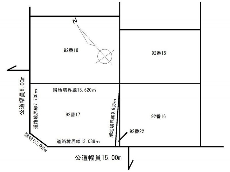 該当土地は角の土地になります（1筆）